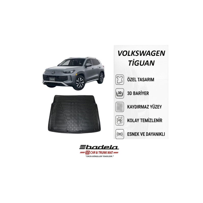 Volkswagen Tiguan 2024-2026 Üst Kademe Siyah 3D Kauçuk Kokusuz Bagaj Havuzu