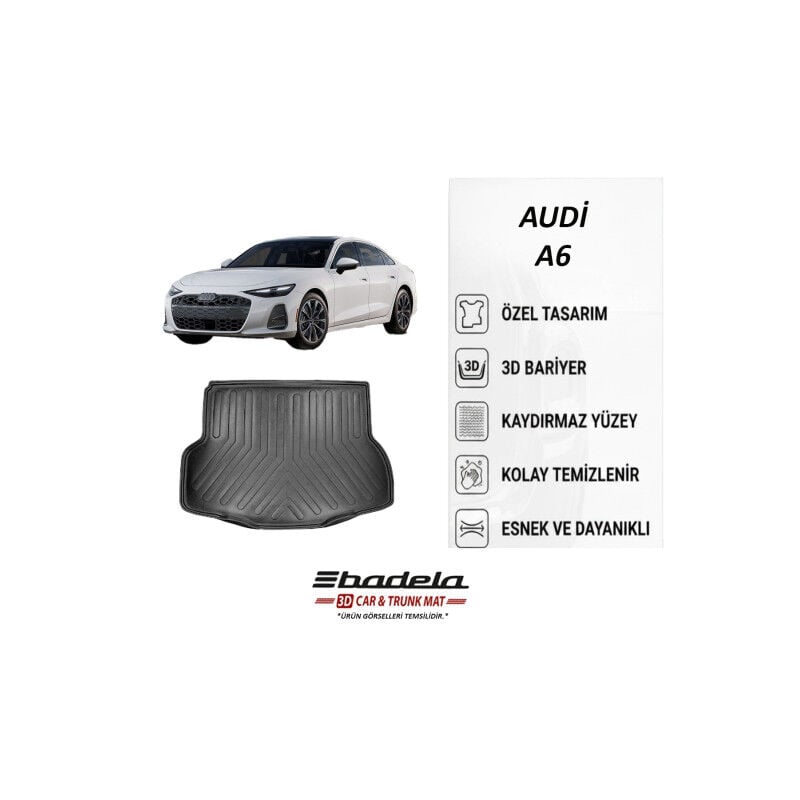 Audi A6 Sedan 2026 Siyah 3D Kauçuk Kokusuz Bagaj Havuzu