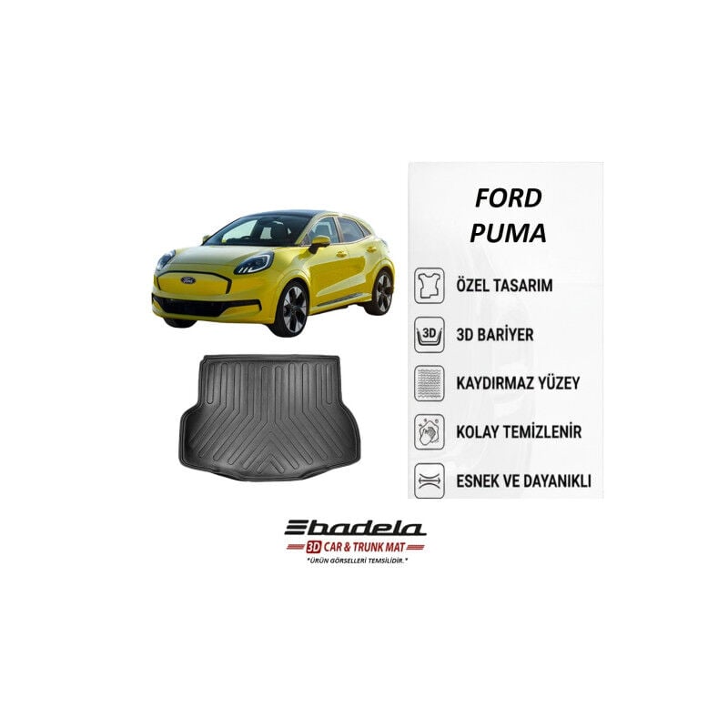 Ford Puma (Alt Kademe) 2020-2024 Siyah 3D Kauçuk Kokusuz Bagaj Havuzu