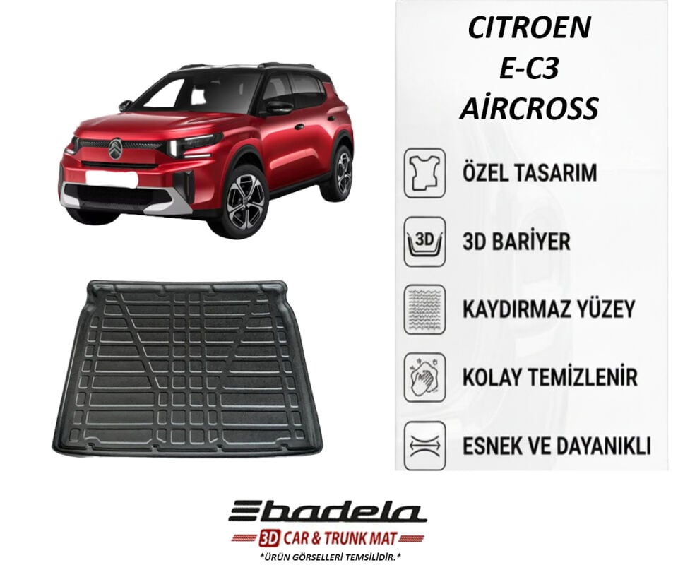 Citroën ë-C3 Aircross 2025-2026 Siyah 3D Kauçuk Kokusuz Bagaj Havuzu