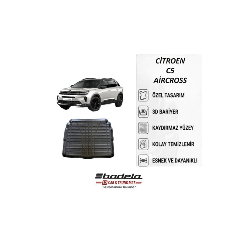 Citroen C5 Aircross 2019-2024 Siyah 3D Kauçuk Kokusuz Bagaj Havuzu (Üst Kademe)