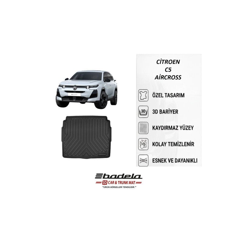 Citroen C5 Aircross 2025-2026 Siyah 3D Kauçuk Kokusuz Bagaj Havuzu (Alt Kademe)