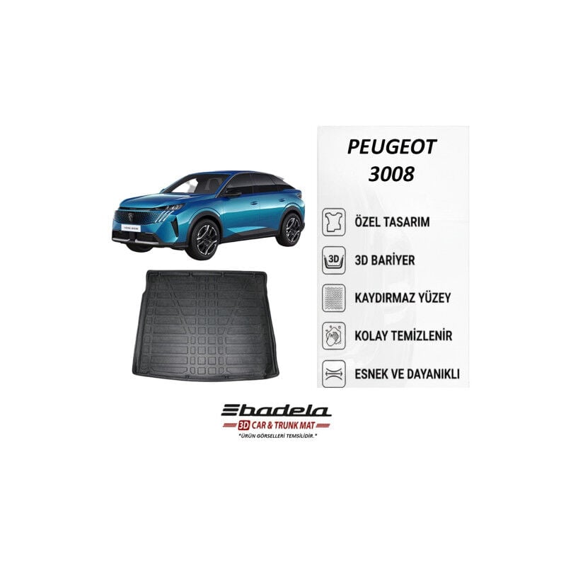 Peugeot 3008 Üst Kademe 2024-2026 Siyah 3D Kauçuk Kokusuz Bagaj Havuzu