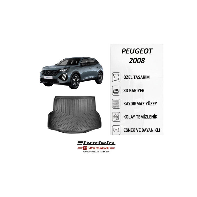 Peugeot 2008 Alt Kademe 2019-2022 Siyah 3D Kauçuk Kokusuz Bagaj Havuzu