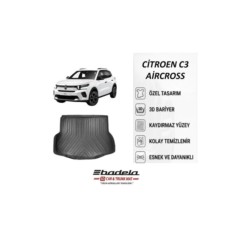 Citroën C3 Aircross Hybrid 2025-2026 Siyah 3D Kauçuk Kokusuz Bagaj Havuzu Alt Kademe