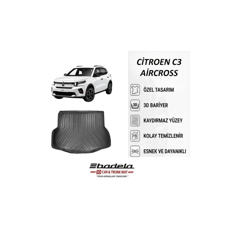 Citroen C3 Aircross Elektrik 2025-2026 Siyah 3D Kauçuk Kokusuz Bagaj Havuzu (Üst Kademe)