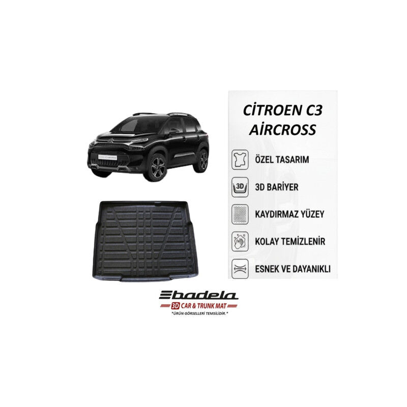 Citroën C3 Aircross 2020-2024 Siyah 3D Kauçuk Kokusuz Bagaj Havuzu Alt Kademe
