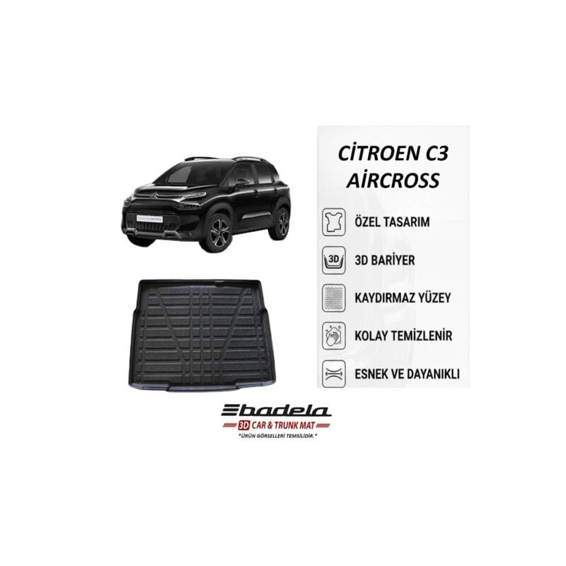 Citroen C3 Aircross 2020-2024 Siyah 3D Kauçuk Kokusuz Bagaj Havuzu (Alt Kademe)