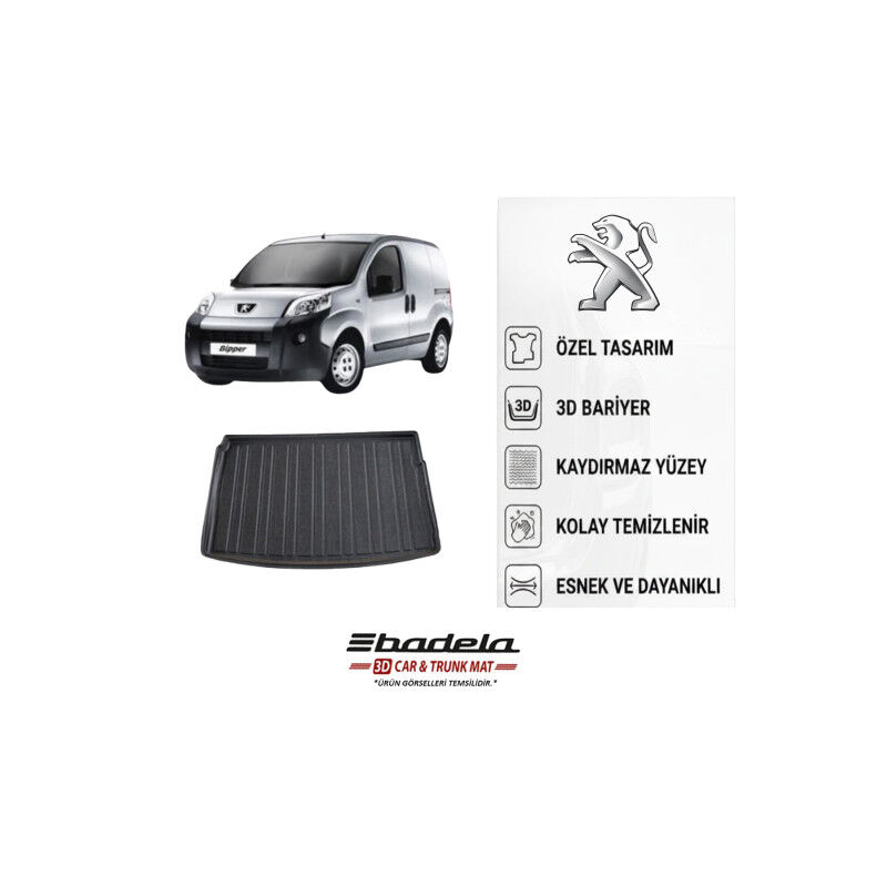 Peugeot Bipper 2007-2026 Siyah 3D Kauçuk Kokusuz Bagaj Havuzu