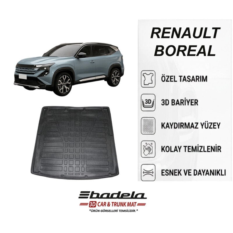 Renault Boreal 2026 ve Sonrası Siyah 3D Kauçuk Kokusuz Bagaj Havuzu (Alt Kademe)