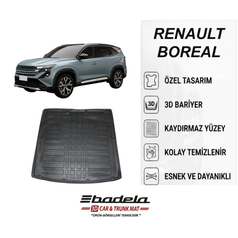 Renault Boreal 2026 ve Sonrası Siyah 3D Kauçuk Kokusuz Bagaj Havuzu (Alt Kademe)