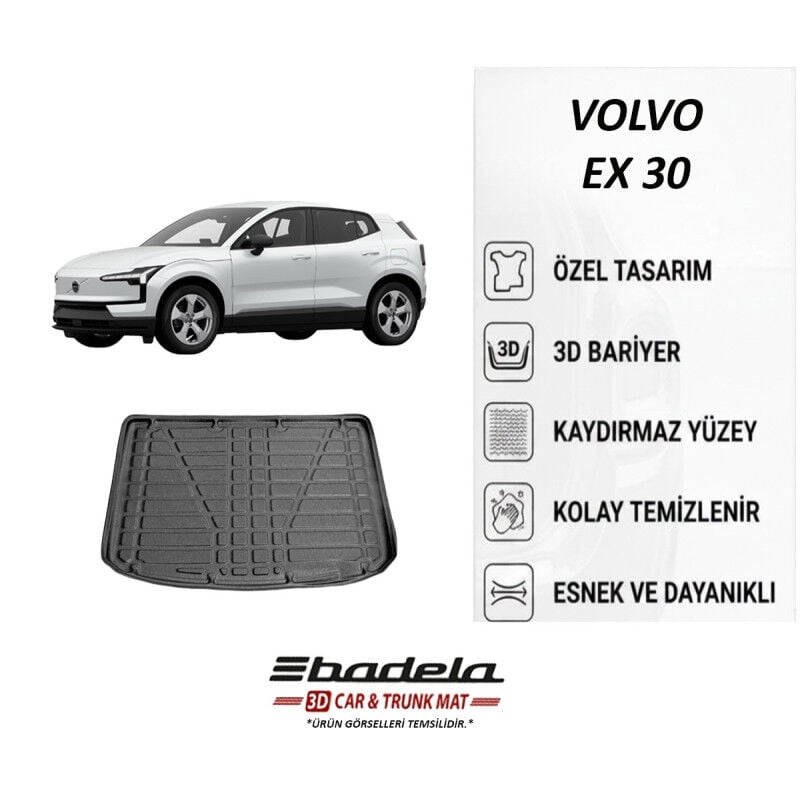 Badela Volvo EX30 2024 ve Sonrası Üst Kademe Siyah 3D Kauçuk Kokusuz Bagaj Havuzu