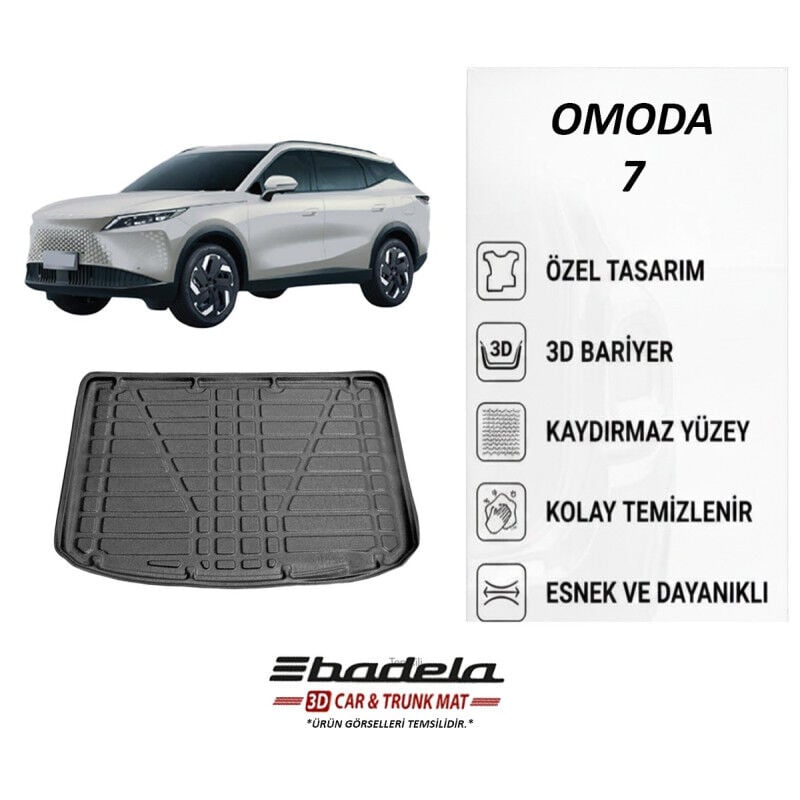 Badela OMODA 7 Benzinli 4x2 2026 Üst Kademe Siyah 3D Kauçuk Kokusuz Bagaj Havuzu