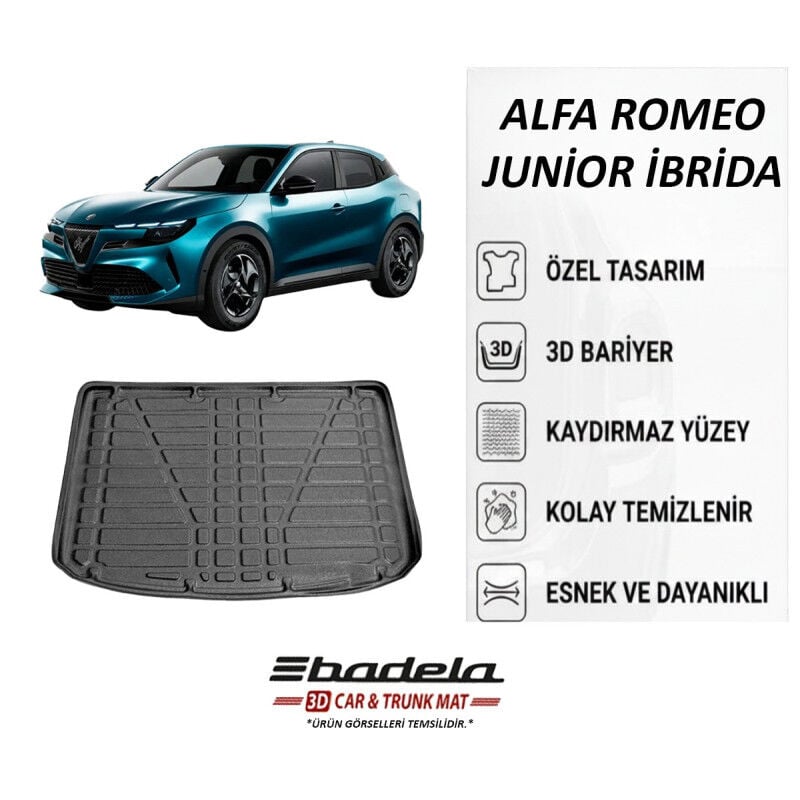 Badela Alfa Romeo Junior Ibrida Hibrit 2025-2026 Siyah 3D Kauçuk Kokusuz Bagaj Havuzu