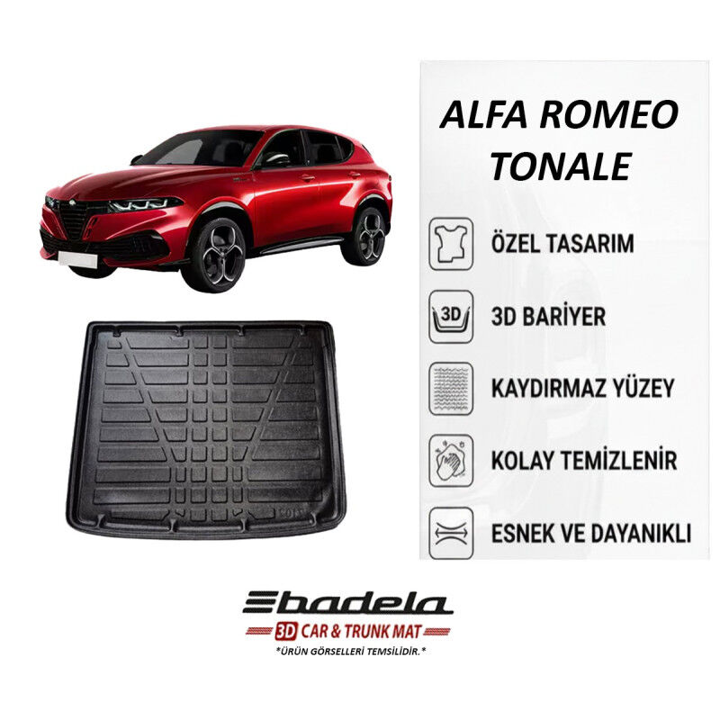Badela Alfa Romeo Tonale Hibrit ve Dizel 2022-2026 Üst Kademe Siyah 3D Kauçuk Kokusuz Bagaj Havuzu