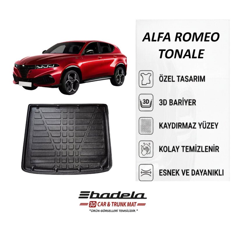 Badela Alfa Romeo Tonale Hibrit ve Dizel 2022-2026 Stepnesiz Alt Kademe Siyah 3D Kauçuk Kokusuz Bagaj Havuzu