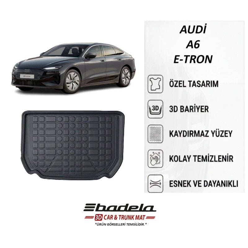 Badela Audi A6 Sportback e-tron GH Elektrikli 2025 ve Sonrası Siyah 3D Kauçuk Kokusuz Bagaj Havuzu