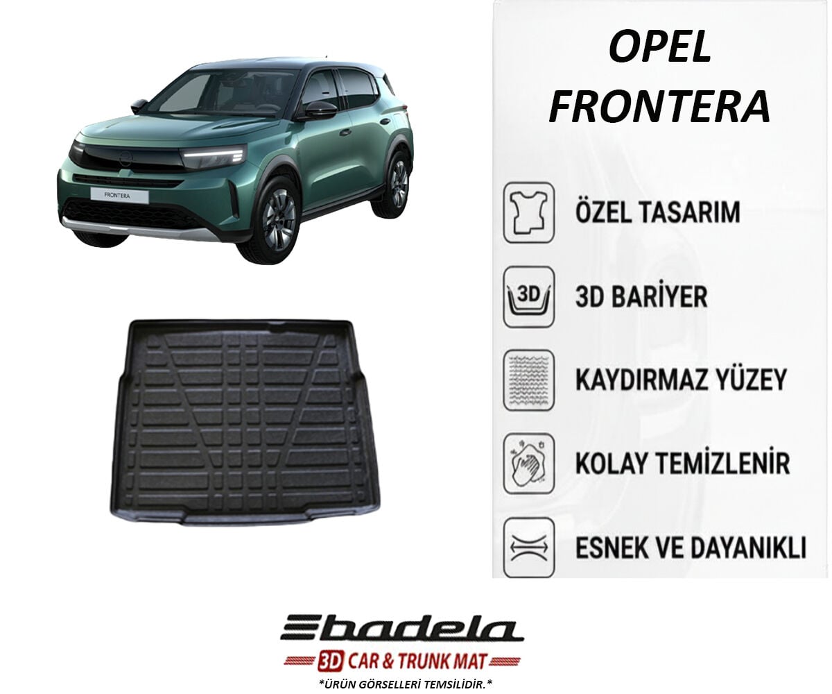 Opel Frontera Hybrid 2026 Üst Kademe Siyah 3D Kauçuk Kokusuz Bagaj Havuzu